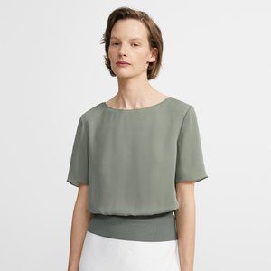 THEORY Silk short-sleeve ribbed waist top